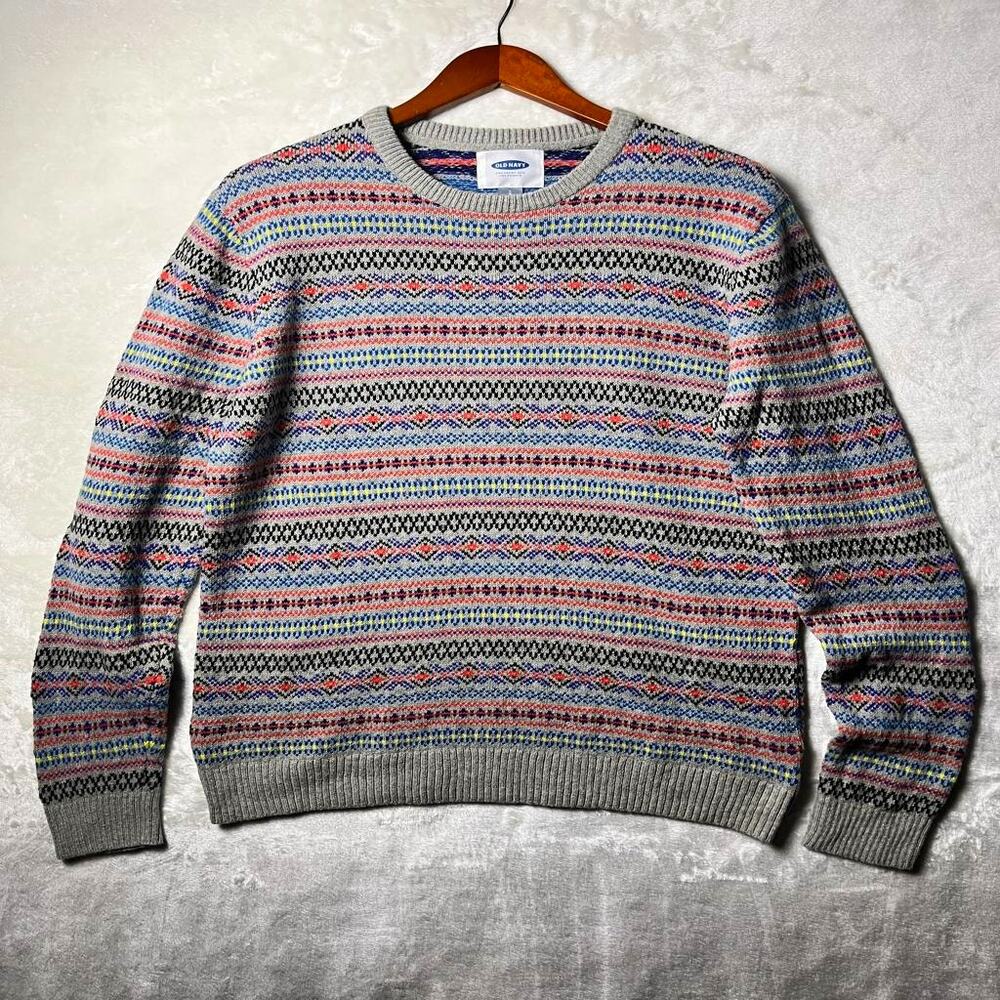 Old Navy Nordic Pullover Sweater Men's L Cotton Wool Blend Crewneck Spring Ski